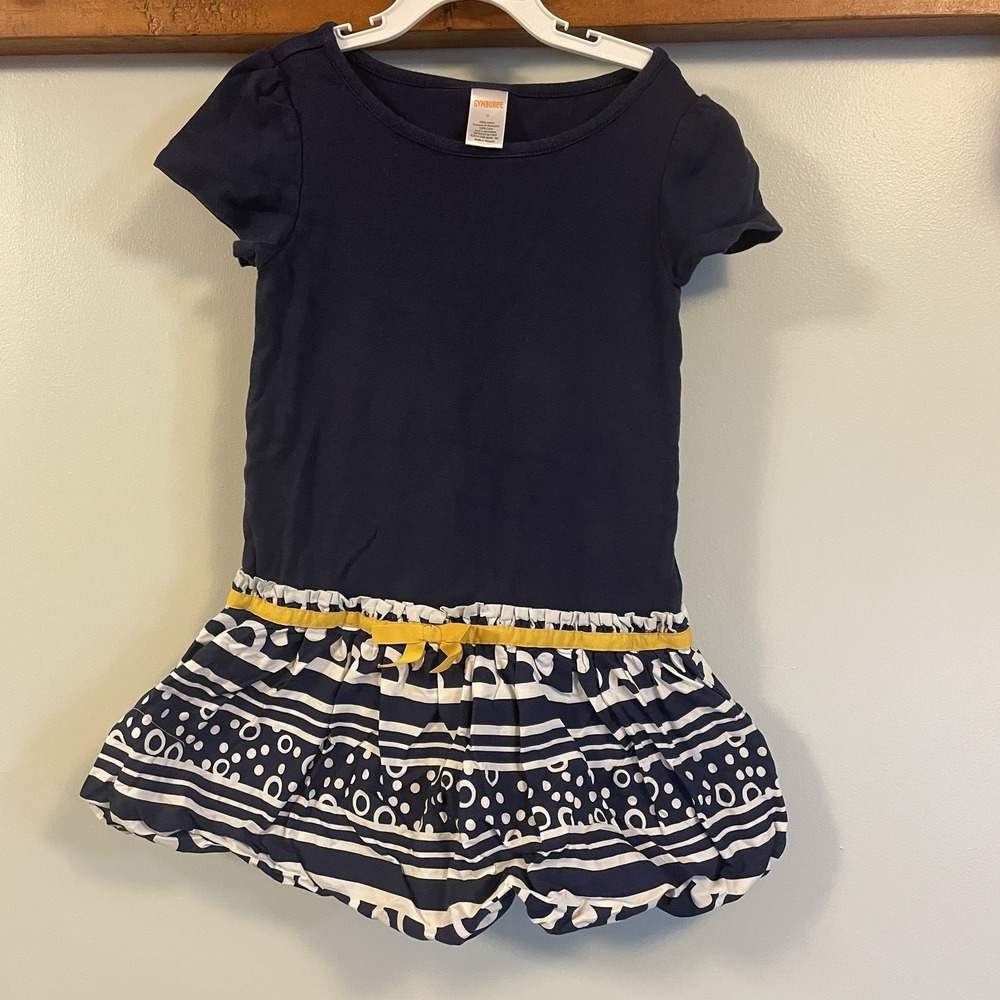 Gymboree Cape Cod Cutie Cotton Dress ‎ Size 6 Blue White Yellow Drop Waist